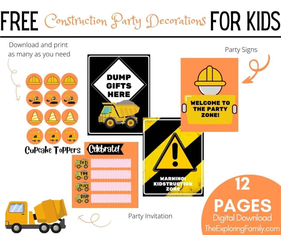 Construction Birthday Party Favors SET Orange Safety Cones Yellow Hard Hats 