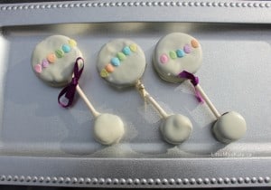 aby Shower Dessert Ideas Baby Rattle Oreo Pops