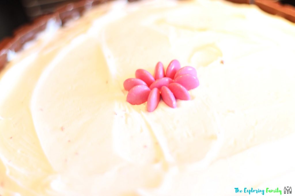 cake with smarties on top making a smarties flower