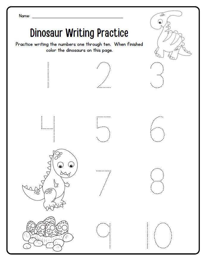 Kindergarten dinosaur worksheets printing numbers worksheet