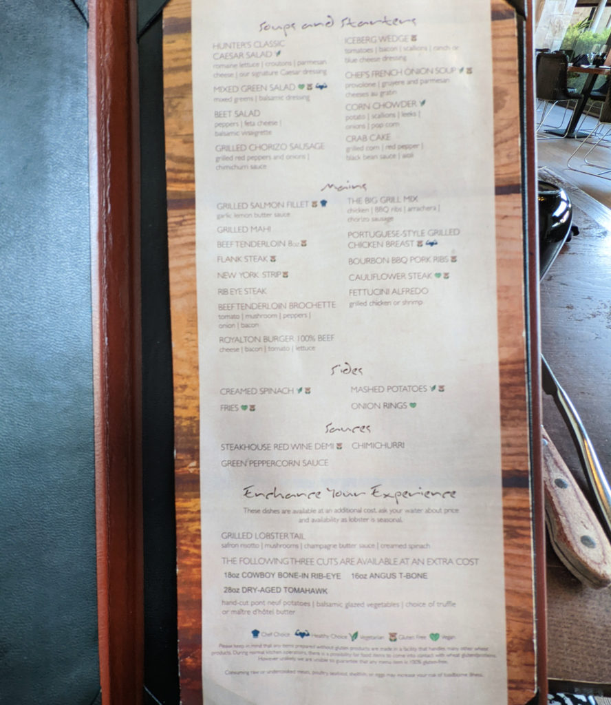 Hunter Steakhouse Saint Lucia Royalton menu