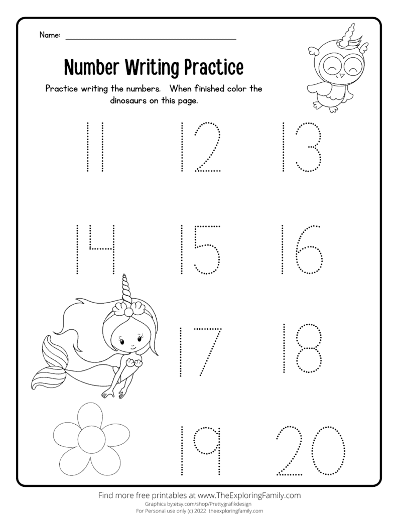 Kindergarten Unicorn worksheets numbers math